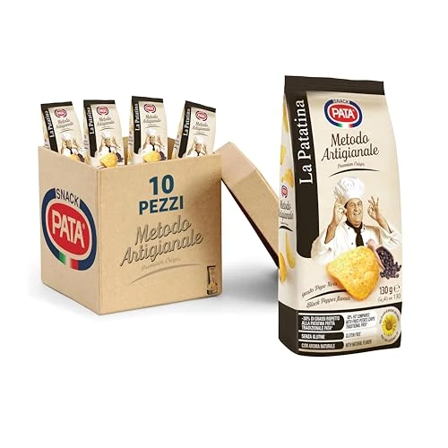 Offerta a tempo: PATA | Patatine Gusto Pepe Nero Metodo Artigianale, Senza Glutine, Con Olio di Semi di Girasole Alto Oleico, con Aromi Naturali, 10x130g - 50% da 24.90 € a 12.45 €