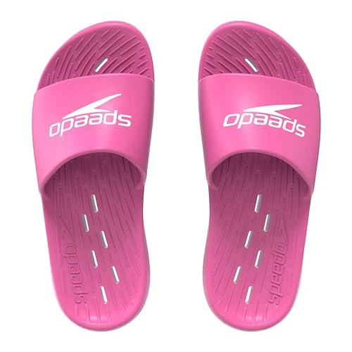 Speedo Unisex-Youth Slides | Pool Sliders | Kids Footwear Sandals, Pink, 4