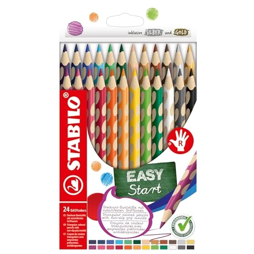 STABILO - Lápiz de color ergonómico EASYcolors - Modelo para diestros - Estuche con 24 unidades en 24 colores