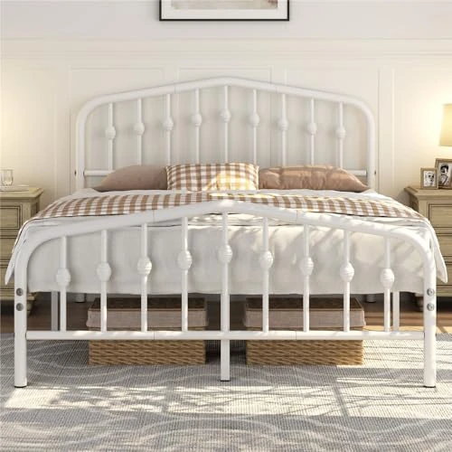 Offre limitée : Yaheetech Cadre de Lit en Métal avec Tête de Lit Déco Effet Couronne 140x200cm Lit Moderne avec Sommier à Lattes Blanc de 109.99 € à 99.99 € (9% de remise)