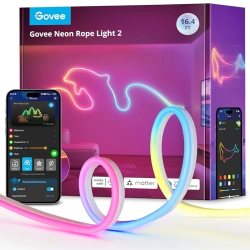 Oferta limitada: Govee Neon Rope Light 2, RGBIC Tira LED 5m con Bende Clips, Funciona con Matter, Alexa y Google Assistant, Mapeado de Formas, Efectos de iluminación DIY, Luces LED para decoración de paredes, Blanco de 99.99 EUR a 59.99 EUR (ahorro 40%)