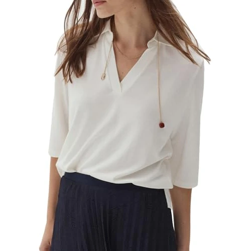 Offerta a tempo: Caroll T-shirt con collo a camicia, 100% cotone, avorio, XS - 50% da 35.30 € a 17.60 €