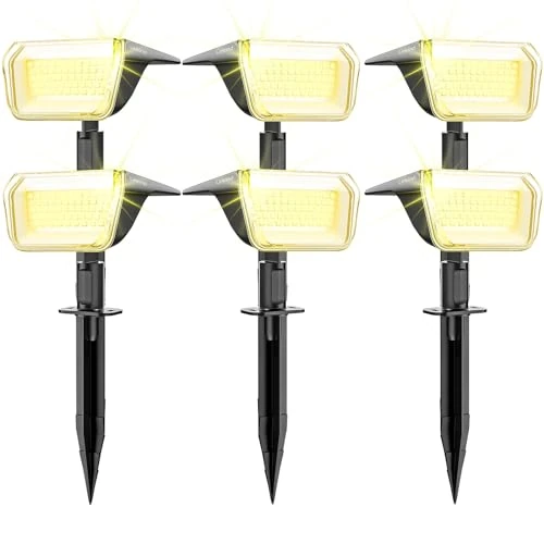 Linkind 60-Led Solarlampen für außen 800Lm, Ultra-lange Leuchtdauer, Warmweiß Solar Gartenbeleuchtung mit intelligentem Entladealgorithmus, IP67 Solar Spots für Einfahrt, Vorgarten, 6 Stück