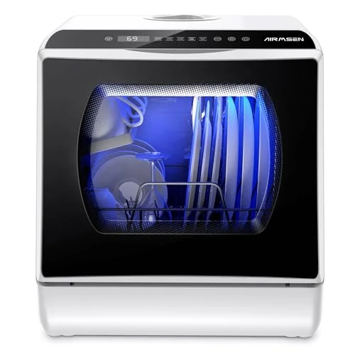 Offerta a tempo: AIRMSEN Mini Lavastoviglie da Tavolo 5+1 Programmi, Serbatoio 5L, 2 Modi di Approvvigionamento Idrico, Touch Control e Display LED, Ideale per Cucine, Appartamenti e Dormitori, Bianca e Nera - 17% da 329.99 € a 275.49 €