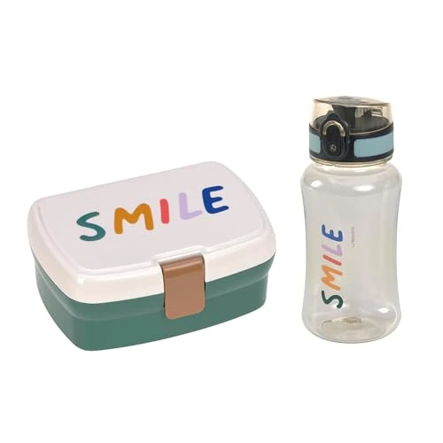 Offerta a tempo: Lässig Set di pranzo e biberon - Set da pranzo con cestino e biberon (460 ml)/Lunch Set Little Gang Smile milky/ocean green - 28% da 23.95 € a 17.20 €