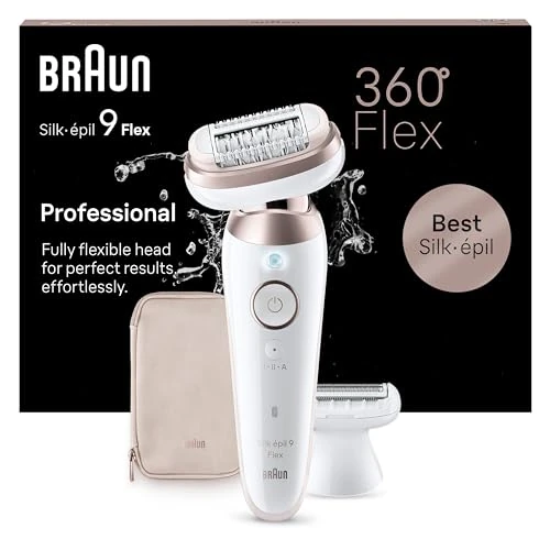 Braun Silk-épil 9 Flex Depiladora Mujer Depiladora Eléctrica Mujer con Cabezal Flexible 360° Para Depilación Simple, Wet & Dry, Piel Lisa Larga Dura, 9-030 3D, Blanco/Rosa
