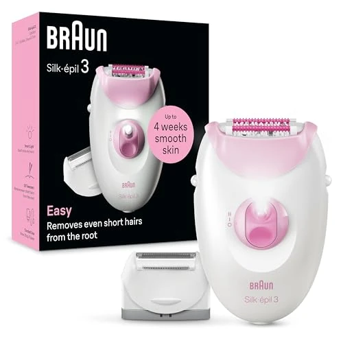 Offerta a tempo: Braun Silk-Épil 3 Epilatore Elettrico Donna con Cavo per Epilazione, Pelle Liscia per Settimane, con Testina per Rasoio Donna e Cappuccio Rifinitore, 3-031, Rosa - 7% da 39.90 € a 36.99 €
