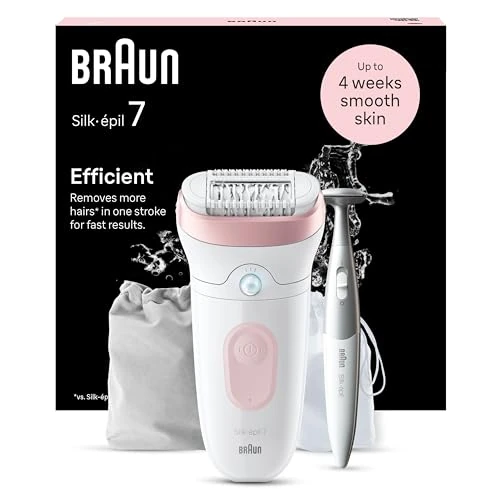 Braun Silk-épil 7 Epilator for Easy Hair Removal, Long-Lasting Smooth Skin, 7-210, White/Flamingo Pink