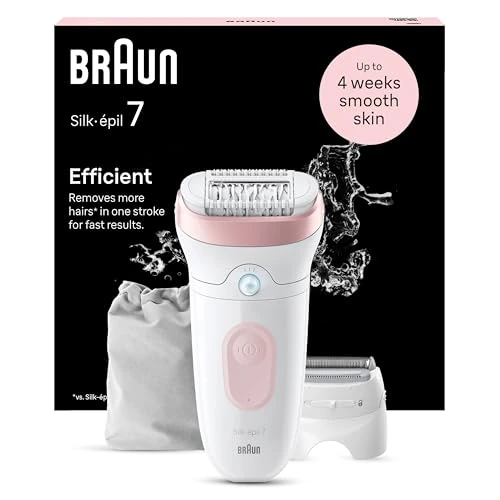 Braun Silk-épil 7, depilator damski/depilator do długotrwałego usuwania włosów, 7-030, biały/różowy flaming