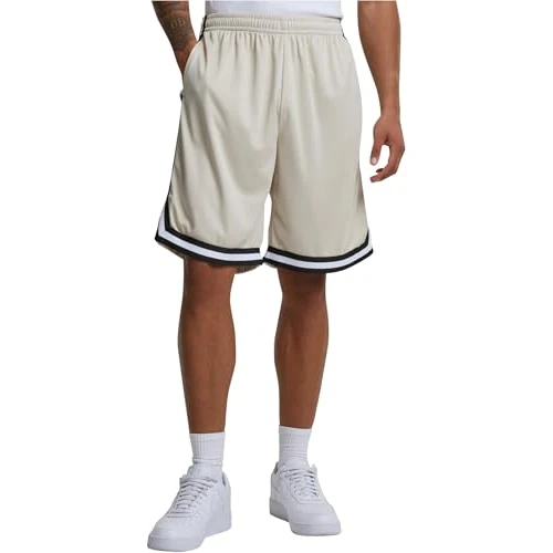 Tijdelijke aanbieding: Urban Classics Heren Stripes Mesh Shorts, softseagrass/zwart/wit, S van 29.99 € naar 29.99 € (0.00% korting)