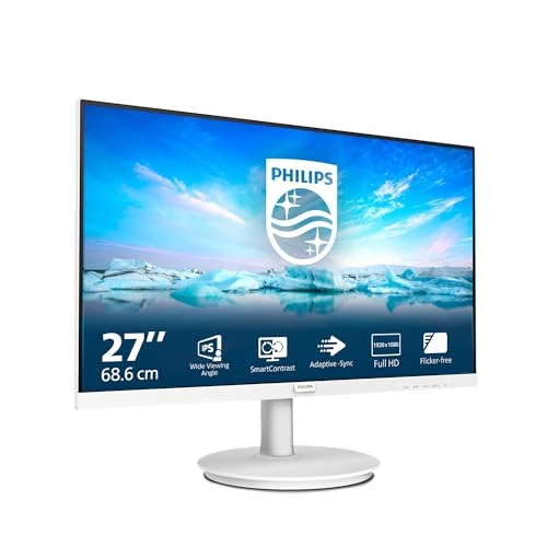 Offerta a tempo: Philips Monitor 271V8AW Full HD da 27 pollici, altoparlante integrato, senza sfarfallio (1920 x 1080, 100 Hz, VGA, HDMI) biancoto - 30% da 124.90 € a 87.69 €