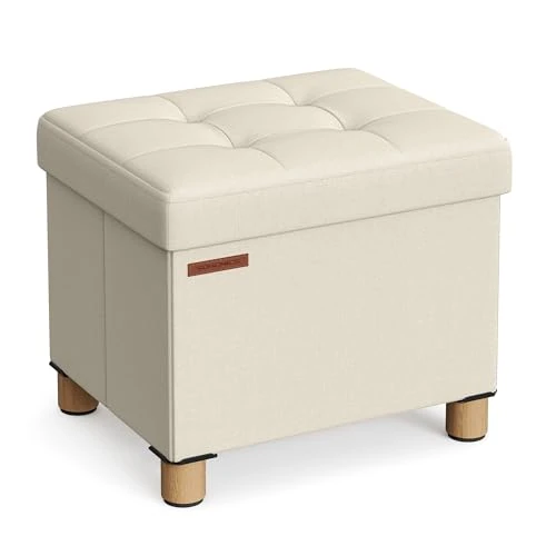 Offerta a tempo: SONGMICS Cassapanca, Pouf Contenitore Piccolo, Poggiapiedi Pieghevole da 32 x 40 cm, Ottomano con Stoccaggio, Regge fino a 300 kg, per Soggiorno, Camera da Letto, Dormitorio, Bianco Crema LSF012W11 - 0.00% da 29.99 € a 29.99 €