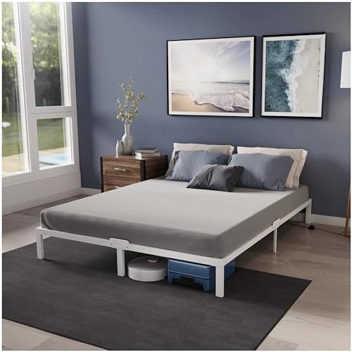 Offre limitée : Dreamzie Cadre de Lit 160x200 avec Sommier en Métal Blanc - Hauteur de 35 cm - Sommier 160x200 avec Pieds - Structure Solide, Assemblage Facile, Capacité de Rangement 32cm de 119.99 € à 79.99 € (33% de remise)