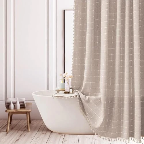 Oferta limitada: Farmhouse Brown Shower Curtain - Boho Modern Linen Fabric Shower Curtains for Bathroom, Chic Cute Cottagecore Thick Bathroom Curtain Set with Tassel - Bohemian Cloth Shower Curtain Extra Long 72x96 de 43.99 EUR a 32.99 EUR (ahorro 25%)