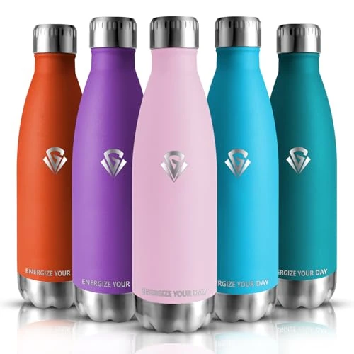 Grsta Borraccia Termica, Borraccia 500ML, Borraccia Acciaio Inox Senza BPA, Bottiglia Termica Senza Perdite, per Bambini, Scuola, Sport, Campeggio, Yoga