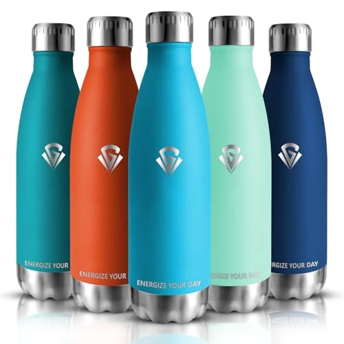 Grsta Drinkfles van roestvrij staal, 500 ml, drinkfles voor kinderen, dubbelwandige vacuüm-geïsoleerd, sportfles, BPA-vrij, thermosfles, duurzaam en krasbestendig, waterfles voor sportschool, school