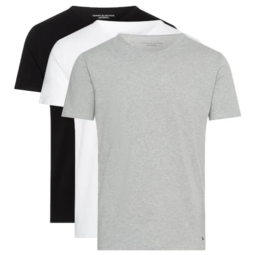 Tommy Hilfiger Heren Stretch CN TEE SS 3PACK S/S T-shirt, zwart/wit/grijs Heather, XXL, Zwart/Wit/Grijs Heather, XXL