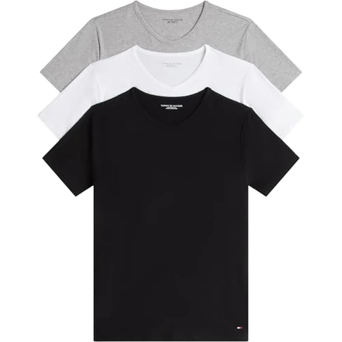 Oferta limitada: Tommy Jeans Camisetas de Manga Corta Pack de 3 Hombre Stretch con Cuello de Pico, Multicolor (Black/White/Grey Heather), M de 49.90 € a 24.00 € (ahorro 52%)