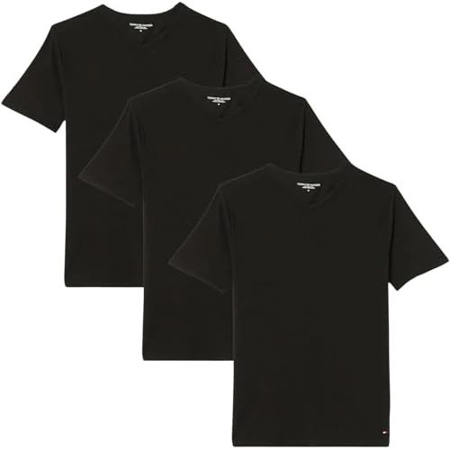Offerta a tempo: Tommy Hilfiger Uomo T-Shirt Maniche Corte Confezione da 3 Stretch Scollo a V, Nero (Black/Black/Black), M - 30% da 49.90 € a 34.95 €