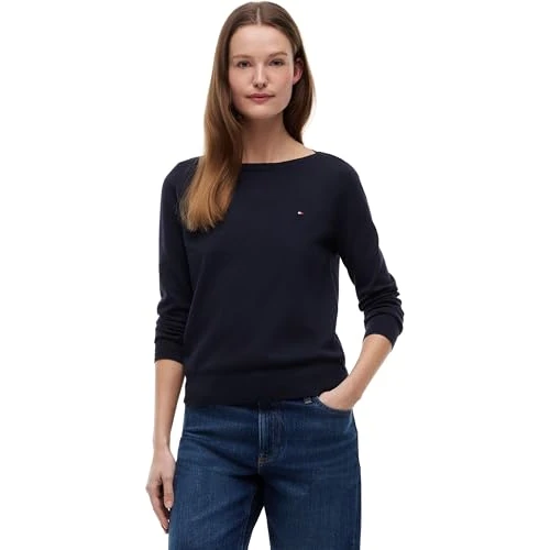 Offerta a tempo: Tommy Hilfiger Donna Pullover Co Jersey Stitch Sweater Scollo a Barca, Blu (Desert Sky), L - 51% da 99.90 € a 49.00 €