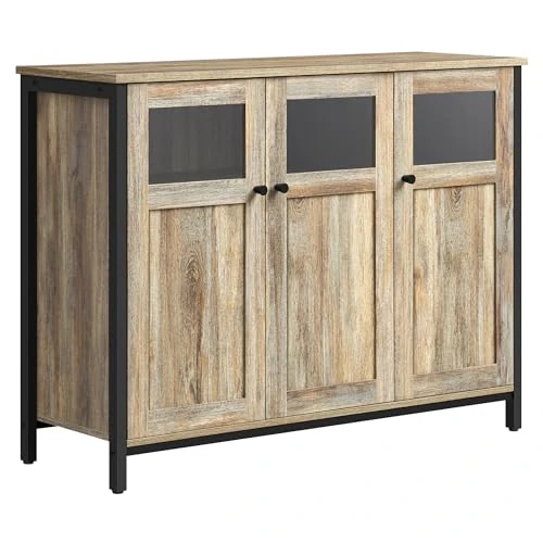 Offerta a tempo: VASAGLE Mobiletto Multiuso, Credenza, Armadietto con Ante in Vetro, per Sala da Pranzo Salotto Corridoio Cucina, Struttura in Acciaio, Stile Industriale, Marrone Turchese e Nero Inchiostro LSC099B60 - 10% da 116.99 € a 104.77 €