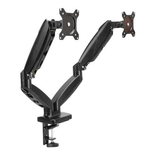 Limited-time offer: Amazon Basics Gas Spring Dual Monitor Arm Desk Mount, Adjustable Tension, Fits 38.1–68.6 cm Monitors, Supports 2–7kg Each Arm, VESA 75x75/100x100, Black from 34.15 £ to 34.15 £ (save 0.00%)