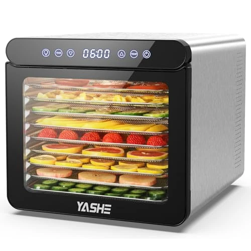 Offerta a tempo: YASHE Essiccatore Alimentare, Disidratatore da 800W con Display a LED, Temperatura Fino a 75℃ e Timer 48H, 9 Vassoi in Acciaio Inox, 9 Setacci a Rete, 1 Vassoio per Frutta - 0.00% da 138.87 € a 138.87 €
