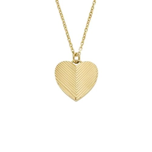 Oferta limitada: Fossil Collar con colgante de corazón para mujer Harlow de acero inoxidable en tono dorado con textura lineal, JF04652710 de 65.00 EUR a 32.59 EUR (ahorro 50%)