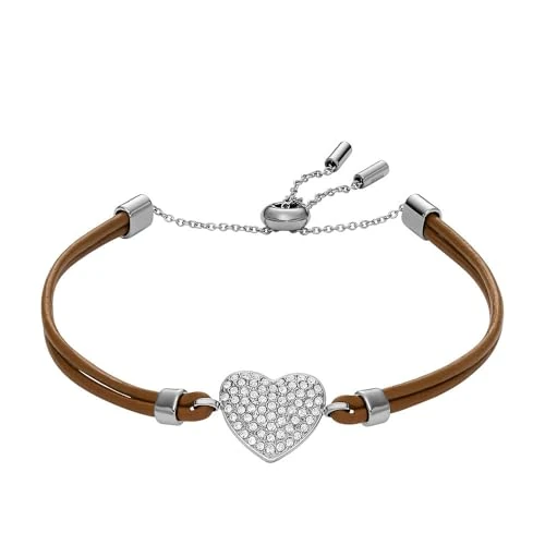 Oferta limitada: Fossil Pulsera de correa para mujer Sadie Glitz Heart de piel en color marrón, JF04675040 de 59.00 EUR a 29.50 EUR (ahorro 50%)