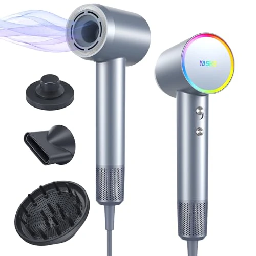 YASHE Sèche-Cheveux Professionnel, Moteur Brushless de 110 000 tr/min, Séchage Rapide 21m/s, Ions Négatifs à 200 Millions, Diffuseur & Concentrateur, 5 Réglages de Chaleur et 2 Vitesses, Bleu