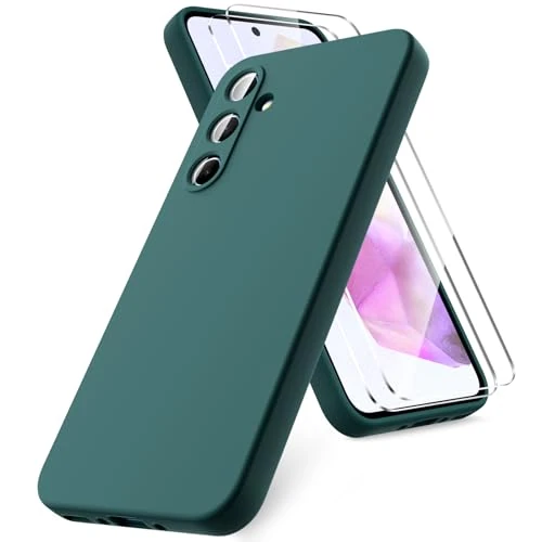 Offerta a tempo: Vansdon Cover Compatibile con Samsung Galaxy A35 5G, 2 Pellicola Protettiva in Vetro Temperato, Gomma Gel di Silicone Liquida Antiurto Custodia - Verde Notte - 0.00% da 10.37 € a 10.37 €
