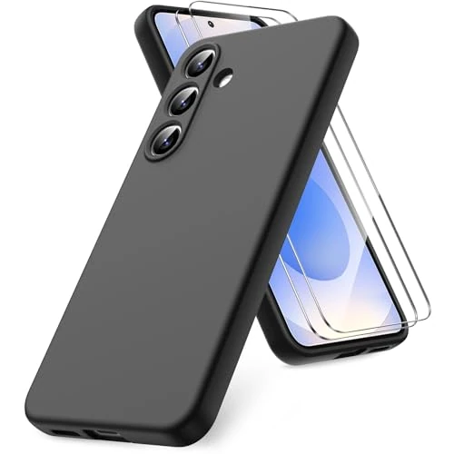 Vansdon Etui kompatybilne z Samsung Galaxy S25, 2 sztuki folii pancernej, miękkie etui z płynnego silikonu TPU, odporna na uderzenia guma, żel silikonowy, etui czarne