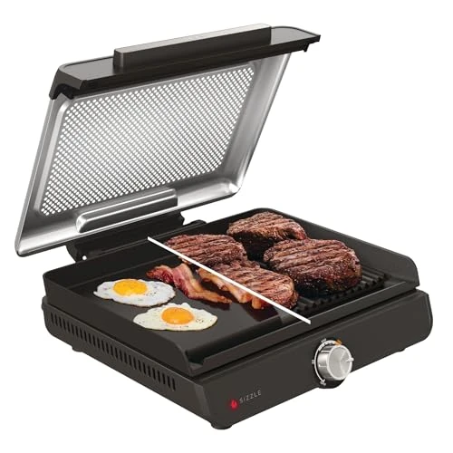 Offre limitee: Ninja Sizzle Grill électrique d'intérieur, plancha avec plaque grill antiadhésive, couvercle compatible lave-vaisselle, collecteur de graisse, cadran température et guide de recettes, gris GR101EU de 149.99 EUR a 109.99 EUR (economie 27%)
