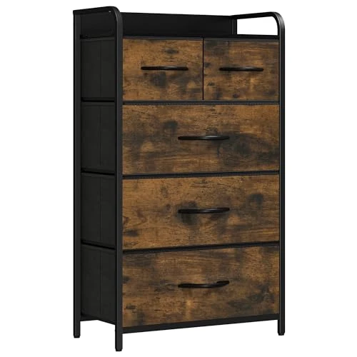 Oferta limitada: YITAHOME Cajonera de Tela, Cómoda de Tela, Unidad de Almacenamiento de Tela, con 5 cajones Extraíbles, Cómoda de para Sala de Estar, Dormitorio, habitación Infantil, marrón rústico de 81.59 EUR a 60.19 EUR (ahorro 26%)