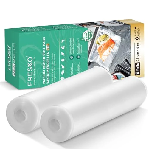 FRESKO Vacuum Bags 2 Rolls 28 x 50 cm, Professional Foil Bags, Individual Size for All Vacuum Sealers, BPA-Free, Embossed Air Grooves, Sous Vide Freezer Bags