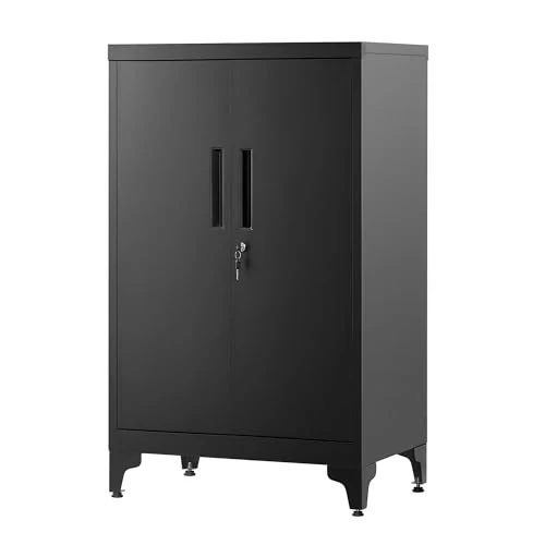 SONGMICS File cabinet, Multipurpose for Garage, Office with 2 Doors, Lockable, Steel Storage, Deep Storage with Shelves, for Study, Living Room, Ink Black OMC012B01