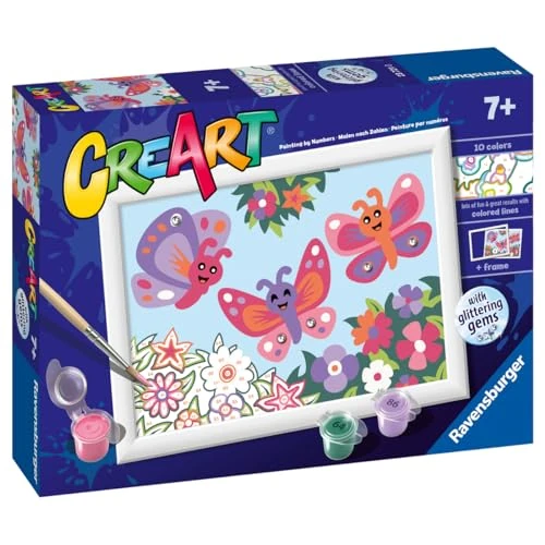 Zeitlich begrenztes Angebot: Ravensburger CreArt: Glitter Butterflies — Malen mit Zahlen für Kinder ab 7 Jahren, Malset mit Brettern, Rahmen, Pinsel und Farben im Lieferumfang enthalten, 14 x 19 cm, Geschenkideen von 12.99 € auf 9.50 € (27% Rabatt)