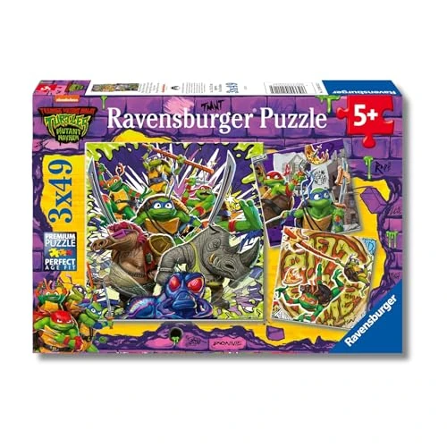 Ravensburger - Puzzles Teenage Mutant Ninja Turtles Pack De 3 | Puzzle 5 Años O Más | Regalos para Niños De 5 Años De 3 X 49 Piezas | Rompecabezas Niños De 21 X 21 Cm Puzzle