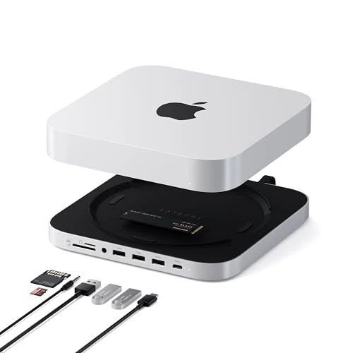 Offre limitee: SATECHI Hub Mac Mini & Support avec Boîtier SSD NVMe/SATA M.2, Hub Mac Mini USB C, Données 10Gbps, 3X USB-A 5/10Gbps, Prise Audio pour Mac Mini M2/M1 et Mac Studio (Non Compatible M4) de 119.99 EUR a 89.99 EUR (economie 25%)