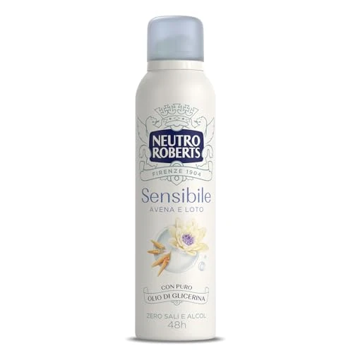 Neutro Roberts, Deospray für empfindliche Haut mit beruhigendem Hafer und Lotus, keine Aluminiumsalze, kein Alkohol, mit reinem Glycerinöl, für empfindliche Haut, dermatologisch getestet, 150 ml, 48h