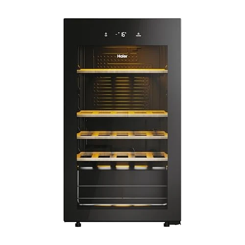 Haier, Cantina Vino HWS34GGH1, Wine Bank 50 Serie 3, 34 bottiglie, 37 dB, Connessa, Vetro Anti-UV, Monozona, Nero, AxLxP 85x47,5x45,6 cm [Classe di efficienza energetica G]