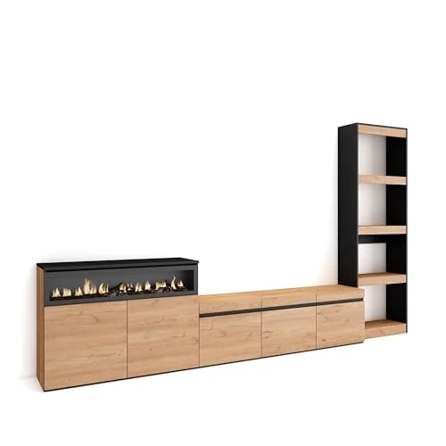 Skraut Home Furniture Set, Melamine, Oak and Black, 310x186x35cm-Derecha