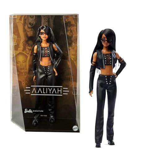 Barbie Signature Aaliyah Inbare Pop in Zwart Kunstleren Outfit, HRM80