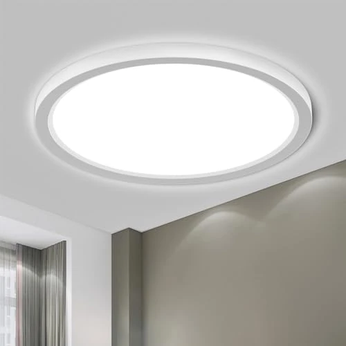 LQWELL® Ceiling Light LED Ceiling Lamp, IP44 Waterproof Bathroom Lamp Round Flat 18W 6000K 1600LM Modern Simple Lamp Thin for Living Room Bathroom Bedroom Kitchen Office, 220 * 24mm (White)