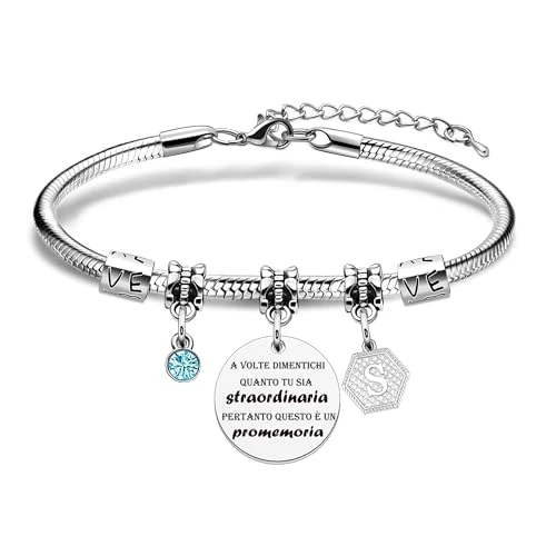 Inspirativo regalo pulsera, plata A-Z 26 letra inicial colgante pulsera a veces olvidado lo increíble que eres por lo que este es un recordatorio para hija hermana amigos mamá