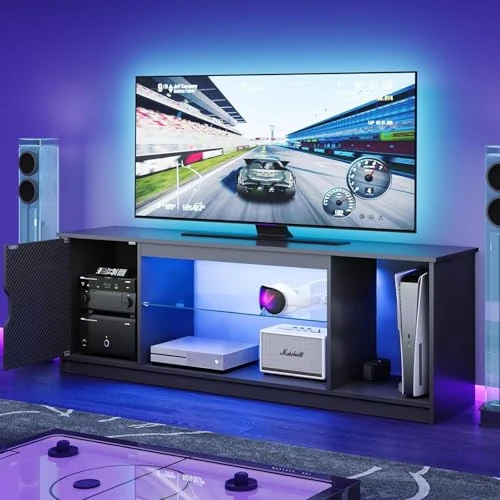 Zeitlich begrenztes Angebot: Bestier TV-Schrank 145x35x52 cm für Fernseher bis 65 Zoll mit RGB LED-Beleuchtung (22 Farben) & verstellbaren Glasböden - Lowboard für Wohnzimmer, Schlafzimmer (Schwarze Kohlefaser) von 119.99 € auf 119.99 € (0.00% Rabatt)