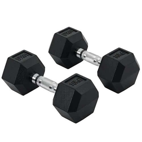 Offerta a tempo: HOMCOM Set di 2 Manubri da 10 kg Esagonali, Coppia di Pesi per Palestra con Presa Antiscivolo e Rivestimento in Gomma, Nero - 15% da 58.95 € a 50.39 €