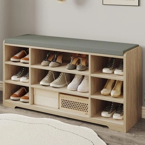 Oferta limitada: Hzuaneri Banco para Zapatos, Repisa para Zapatos, Armario de Almacenamiento, 9 Compartimentos, con Cojín, para Entrada, 30 x 103 x 52,7 cm, Roble Blanco SB10016GY de 69.99 EUR a 56.99 EUR (ahorro 19%)