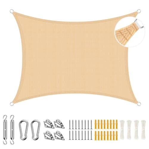 Offerta a tempo: Duerer 3.6x4.8m Vela Ombreggiante con Kit di Fissaggio, Rettangolare Tenda a Vela Protezione UV per Esterno Giardino Terrazza-Sabbia - 28% da 80.09 € a 57.79 €