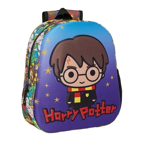Harry Potter Schoolrugzak met 3D-design, aanpasbaar aan de wagen, ideaal voor kinderen van verschillende leeftijden, comfortabel en veelzijdig, kwaliteit en duurzaamheid, 27 x 10 x 33 cm,